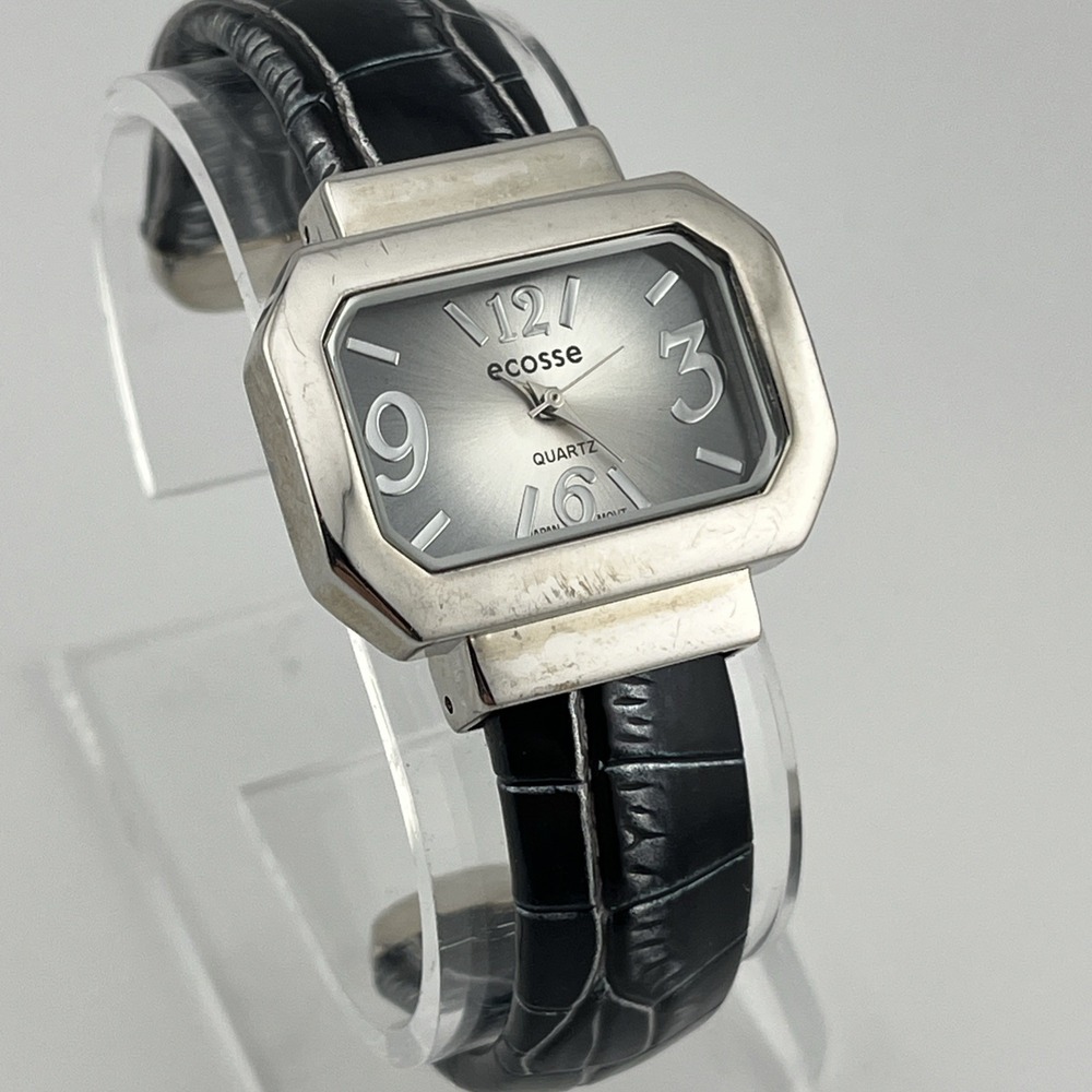 Ecosse Watch Women 33mm Silver Case Black Hinge Bangle Band- New‎ Battery